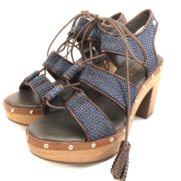 PIKOLINOS Sz 36 Blue Leather Stacked Heel Sandals - Picture 3 of 13